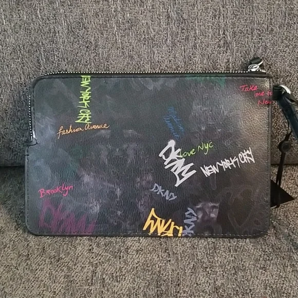 Nwt DKNY medium black graffiti wristlet. Retails $78 - Picture 8 of 9